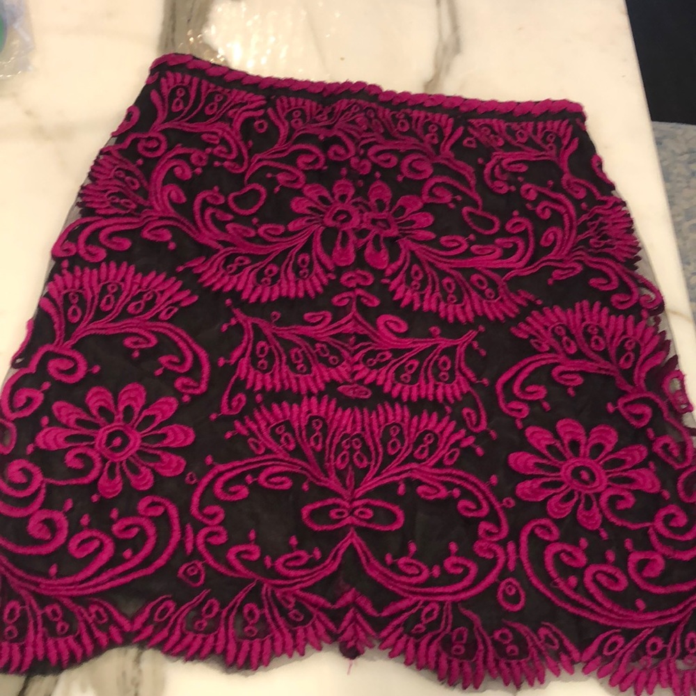 Gorgeous Sheer Pink Embroidered Lace Overlay Designer Skirt,sz 10
